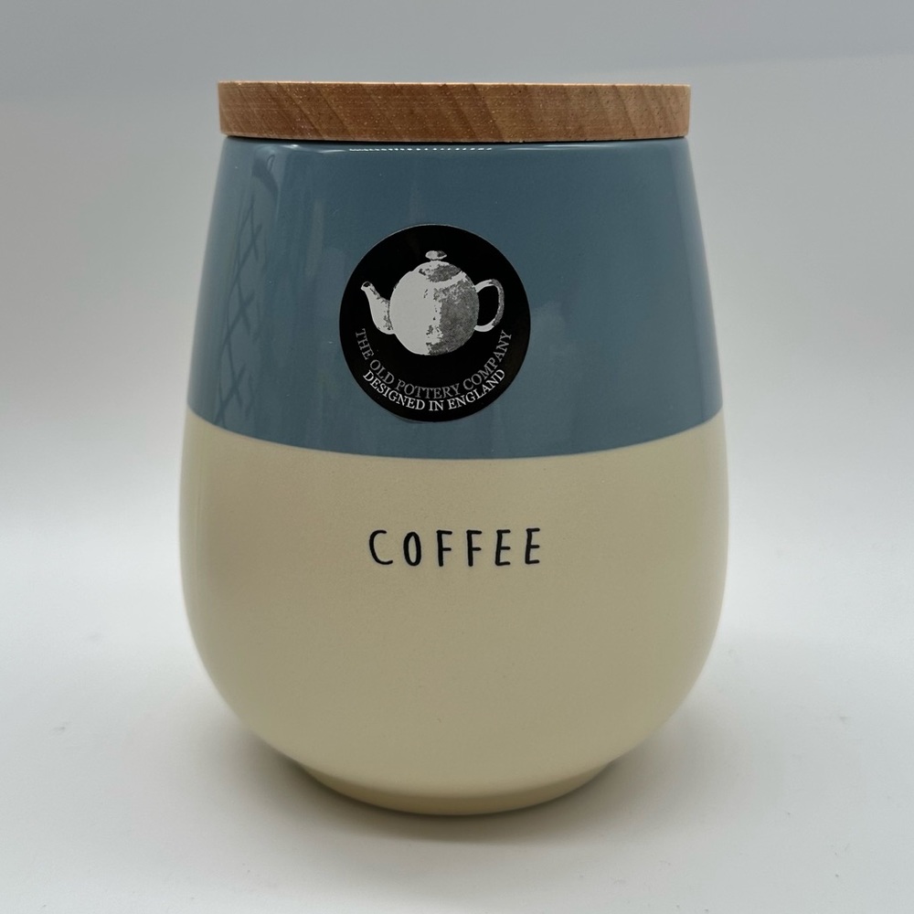 The Ole Pottery Company Large Coffee Jar White Blue Canister with Lid